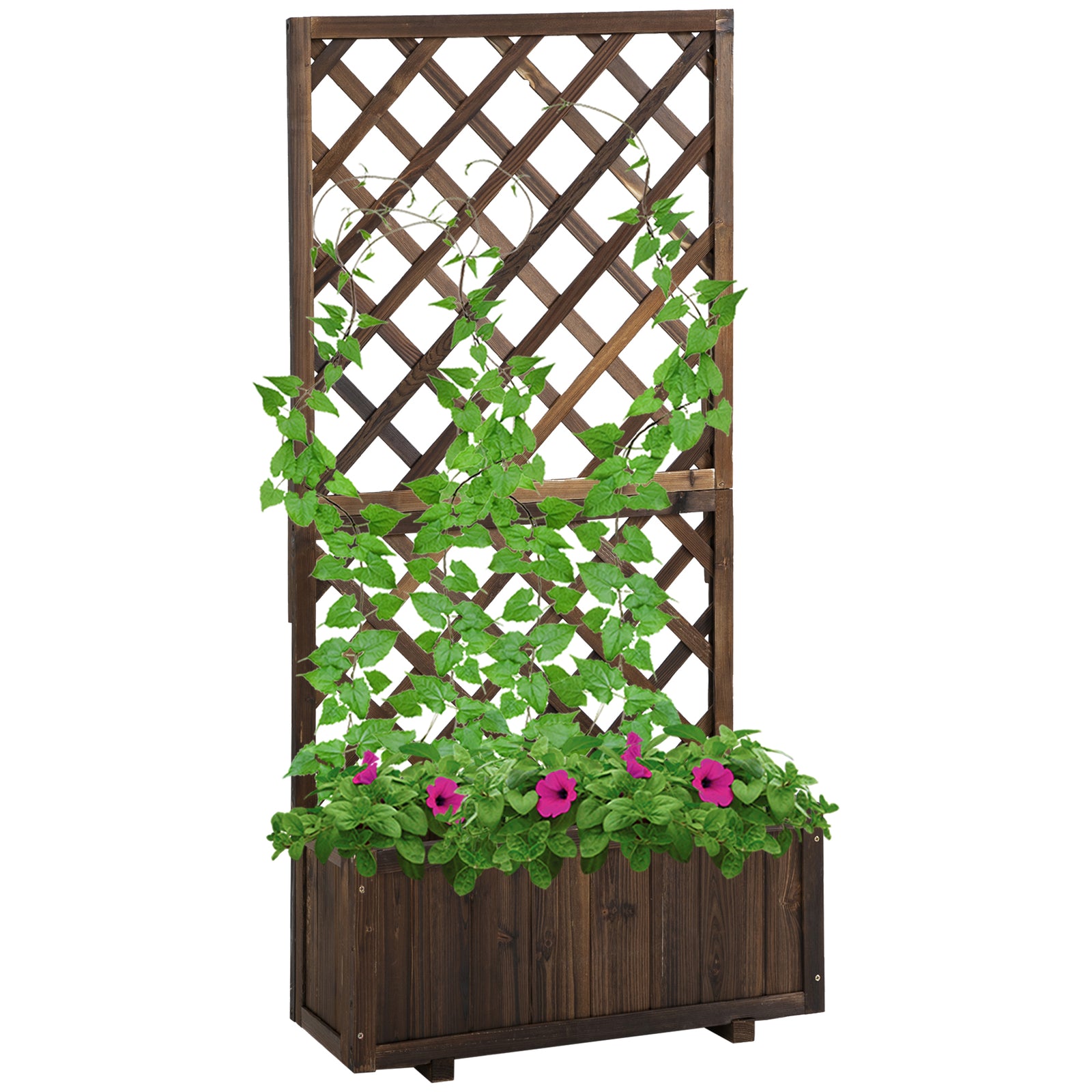 45l Garden Pine Planter W/ Trellis | Chocolate
