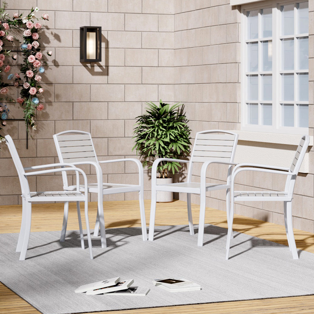 Set Of 4 Garden Dining Armchairs White