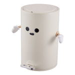 12l Cream-white Step-on Trash Bin With Soft-close Lid And Removable Inner Bucket, Decorative Face Design