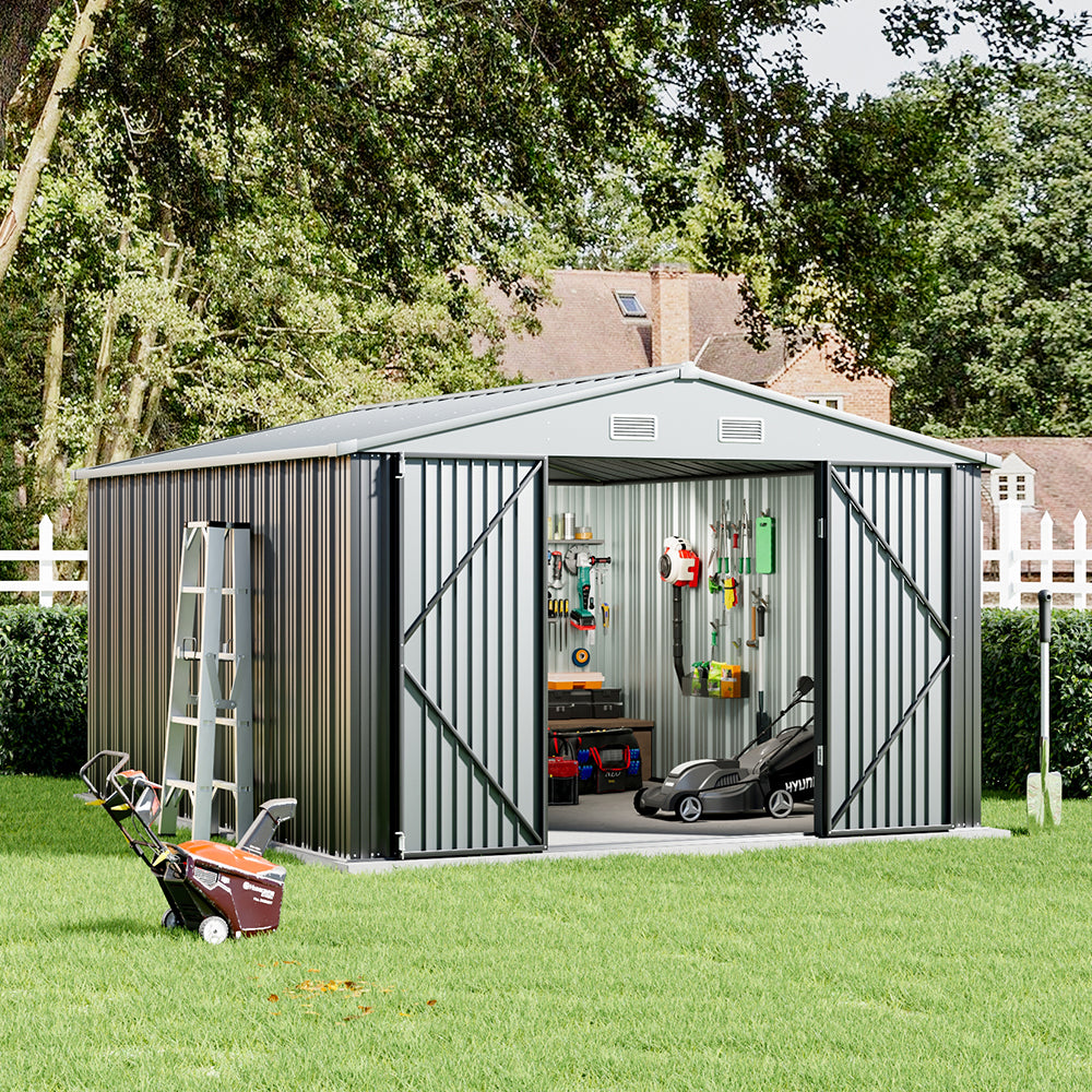 10x12ft Metal Garden Shed Outdoor Metal Storage Shed With Lockable Door