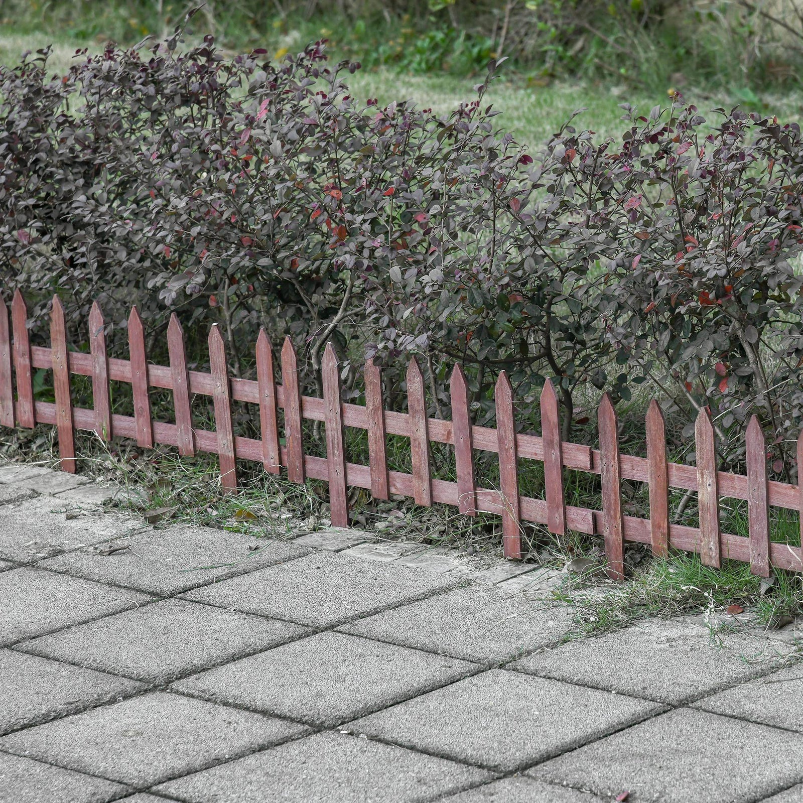 12 Wooden Garden Borders Fixed Picket Fence, Brown