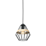 Cliff Black Pendant Lamp 1xe27 Hand Made Matt Black Cage Style Lamps With Natural Wood Detail