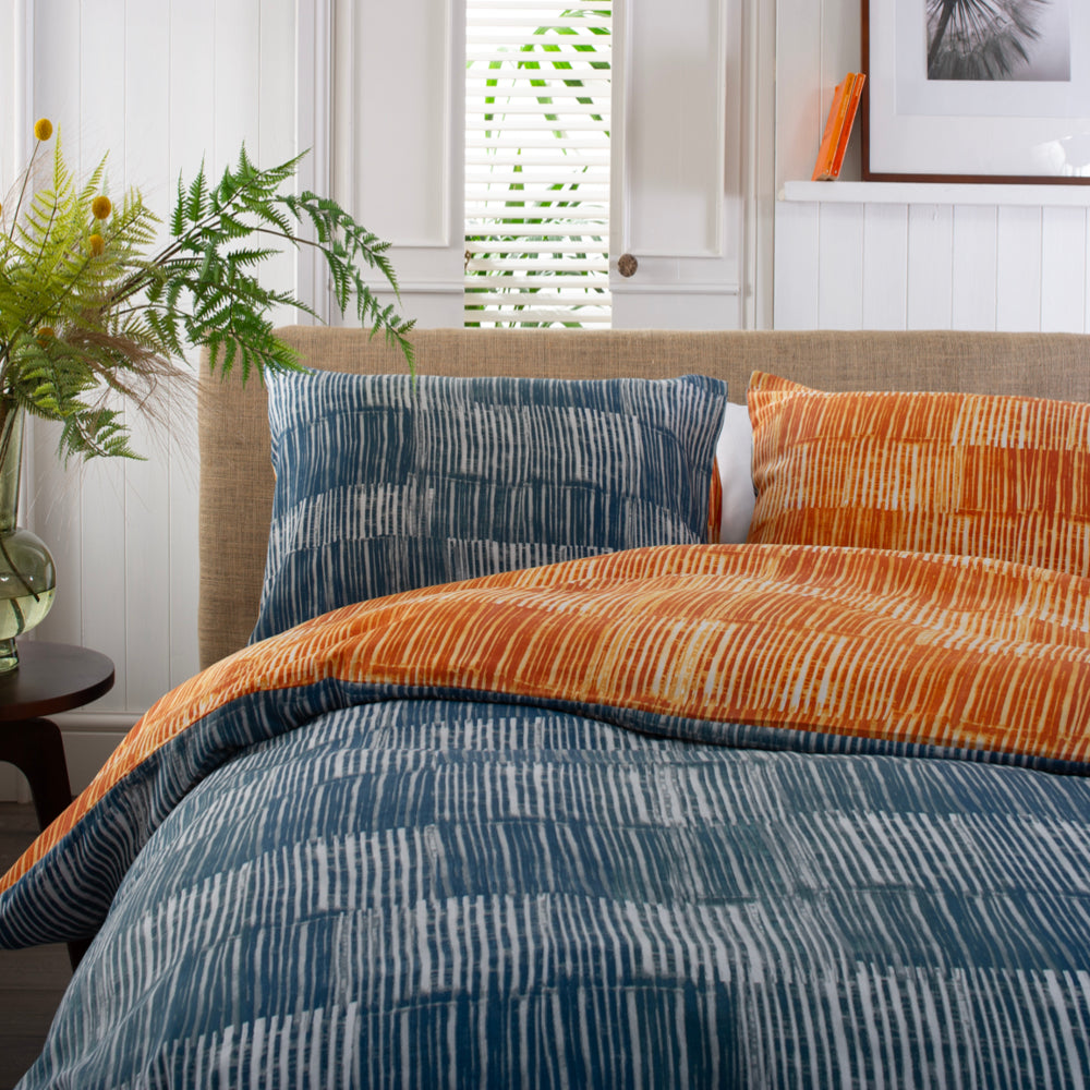 Matches Teal & Tangerine Printed Cotton Rich 200 Thread Count Reversible Duvet Cover Set | King | Multi Colour
