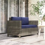 Rattan Wicker 2-seat Sofa Loveseat Padded Garden Furniture | Navy Blue