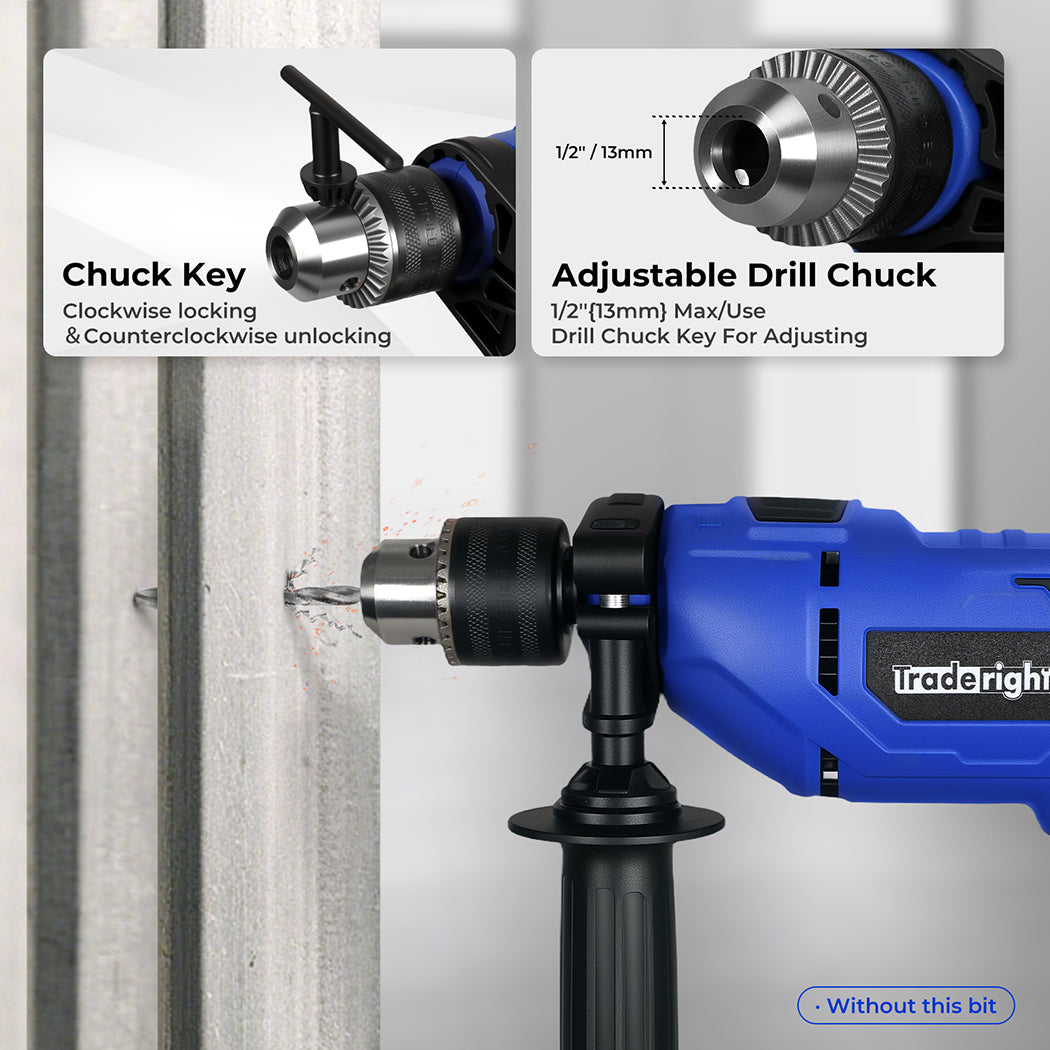 Electric Hammer Drill 13mm Chuck Powerful Variable Speed Corded Diy | Blue