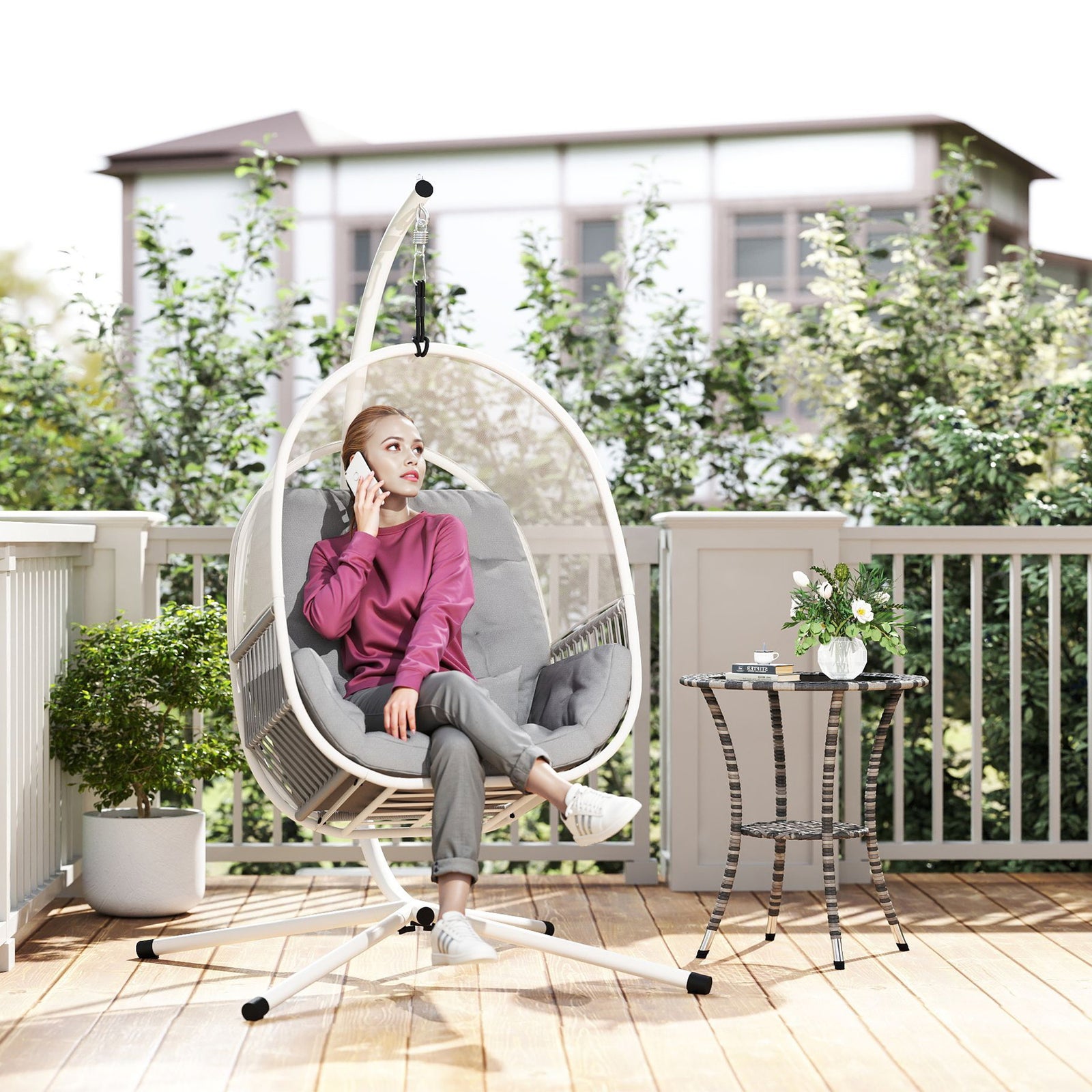 Hanging Egg Chair Set | Light Grey