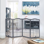 Foldable Freestanding 3/4-panel Arched Pet Gate, Indoor Safety Barrier For Doorways, Halls & Staircases | Large | Grey