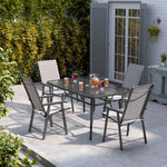 5 Pieces Garden Dining Set Outdoor Tempered Glass Coffee Table With Foldable Chairs