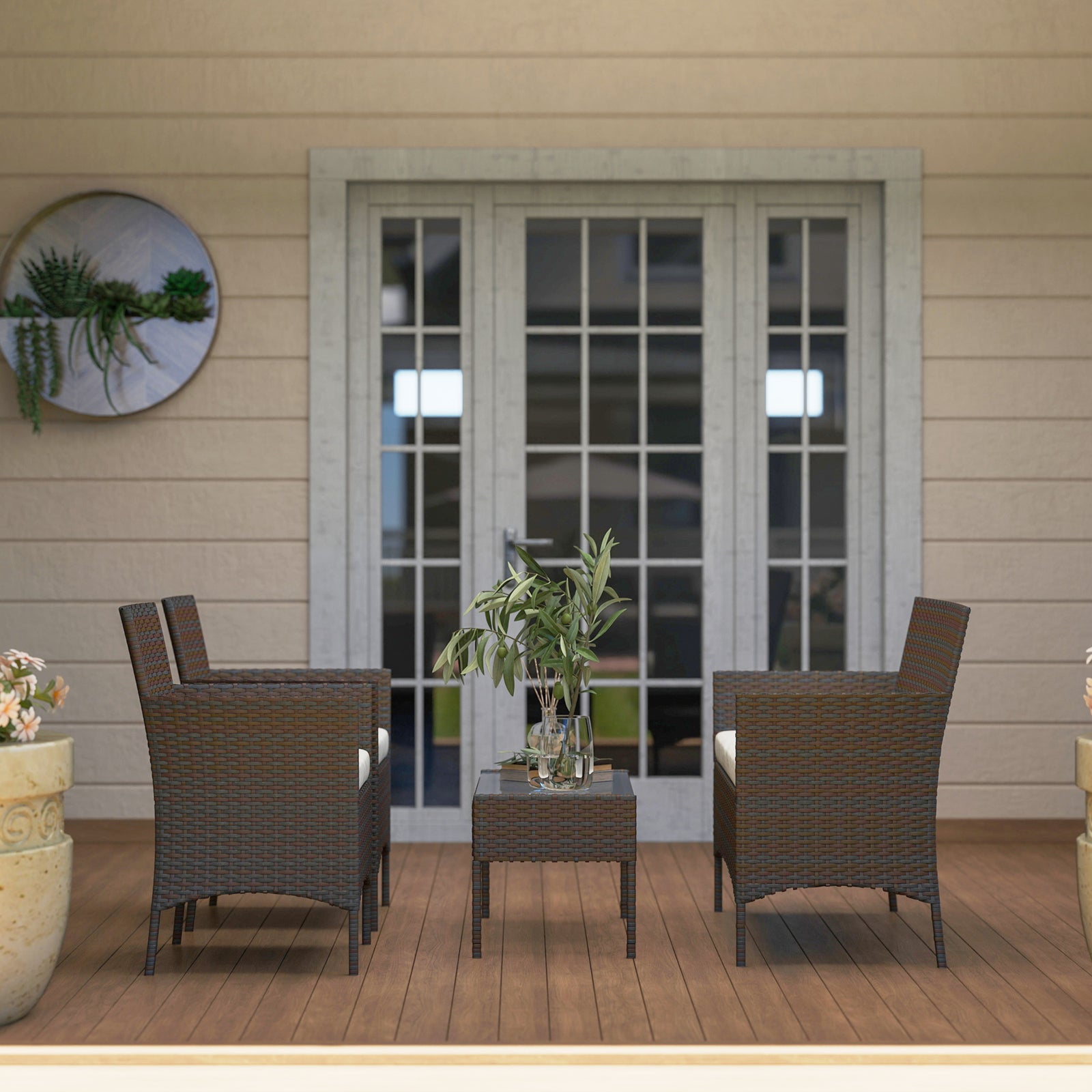 4 Piece Rattan Garden Furniture Sofa Set With Cushions | Brown
