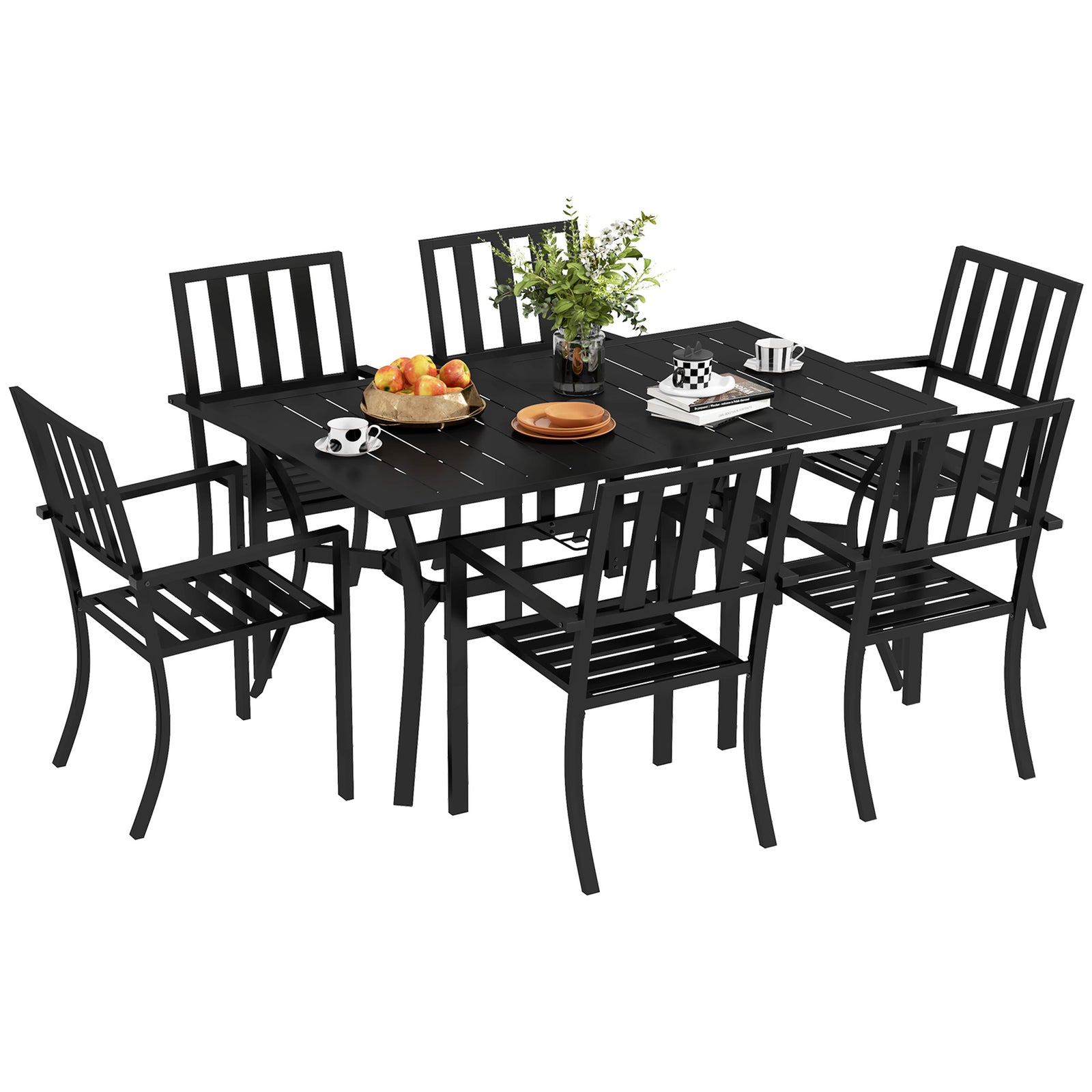 7 Pieces Patio Dining Set W/ Umbrella Hole