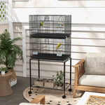 Two-tier Bird Cage On Wheels W/ Stand, For Canaries