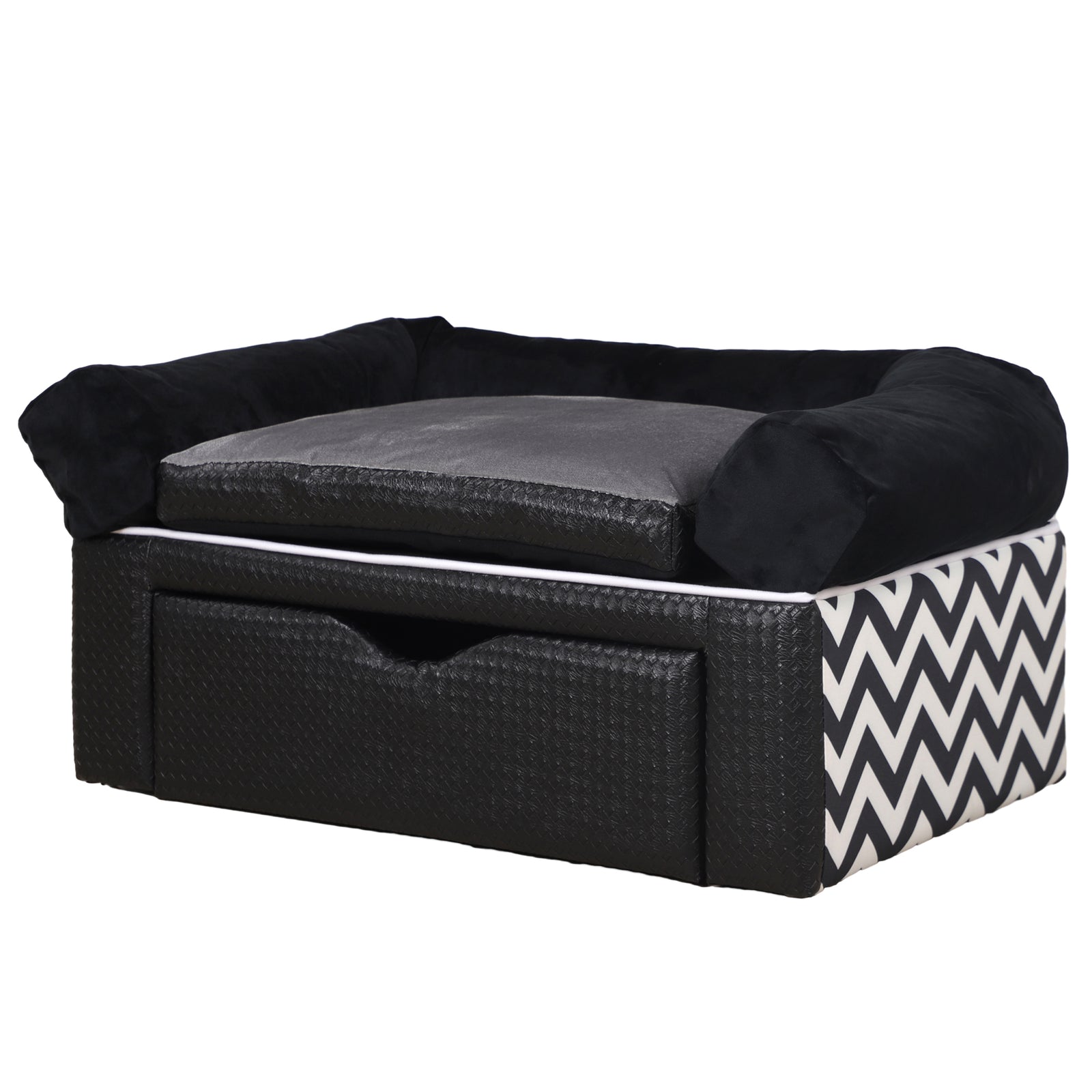 PawHut Dog Sofa Bed With Storage, Drawer, Soft Cushion, For Small Dogs - Black