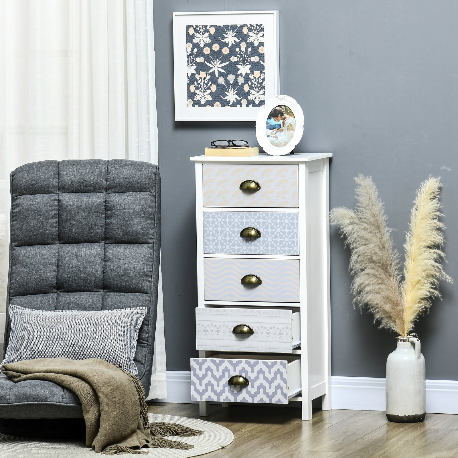 Chest Of Drawers, 5 Drawer Storage Organizer Unit Bedroom | One Size | Purple