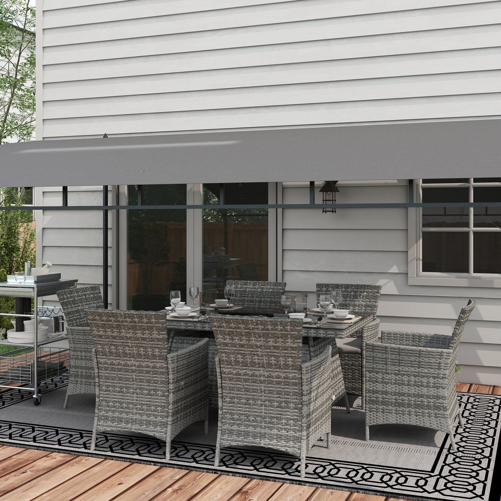 Outsunny 7 Pcs Outdoor Rattan Garden Furniture With Fire Pit Table