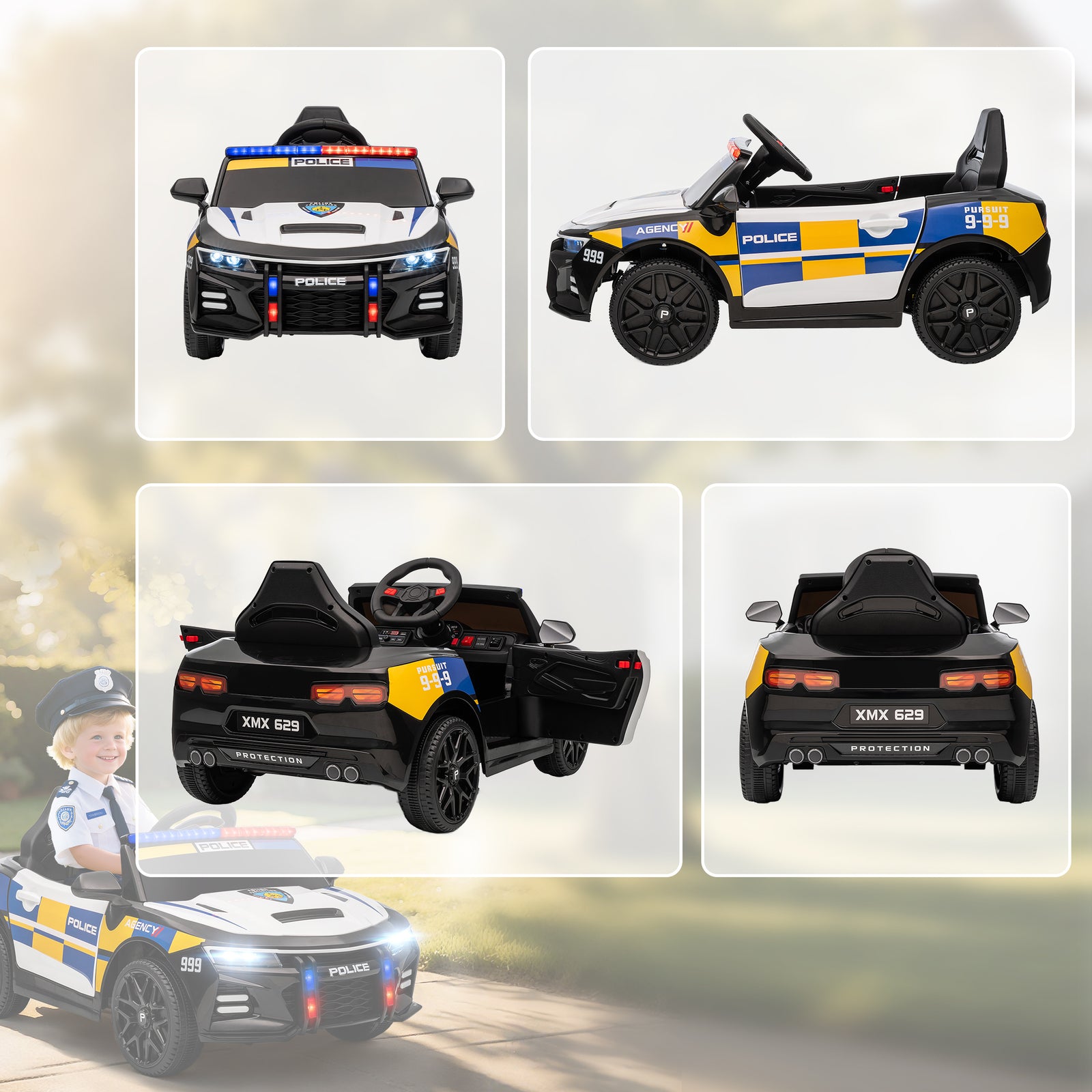 Kids Electric Ride Pm Police Car With Remote Control, Multicoloured
