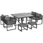 Outsunny 8 Seater Aluminium Dining Cube Set W/ Footstools