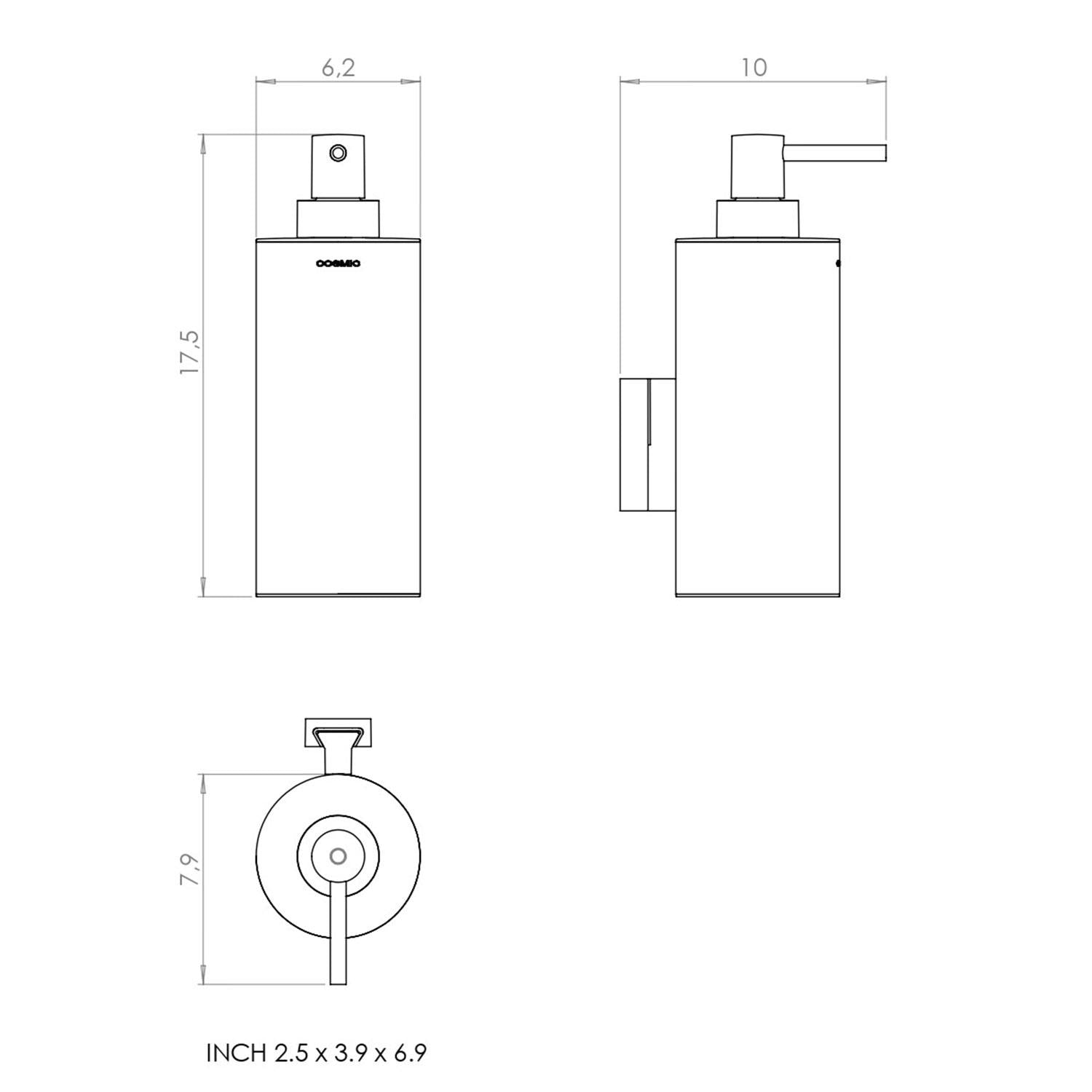Wall Mounted Soap Dispenser, 240ml, Chrome, Steel, Architect Collection