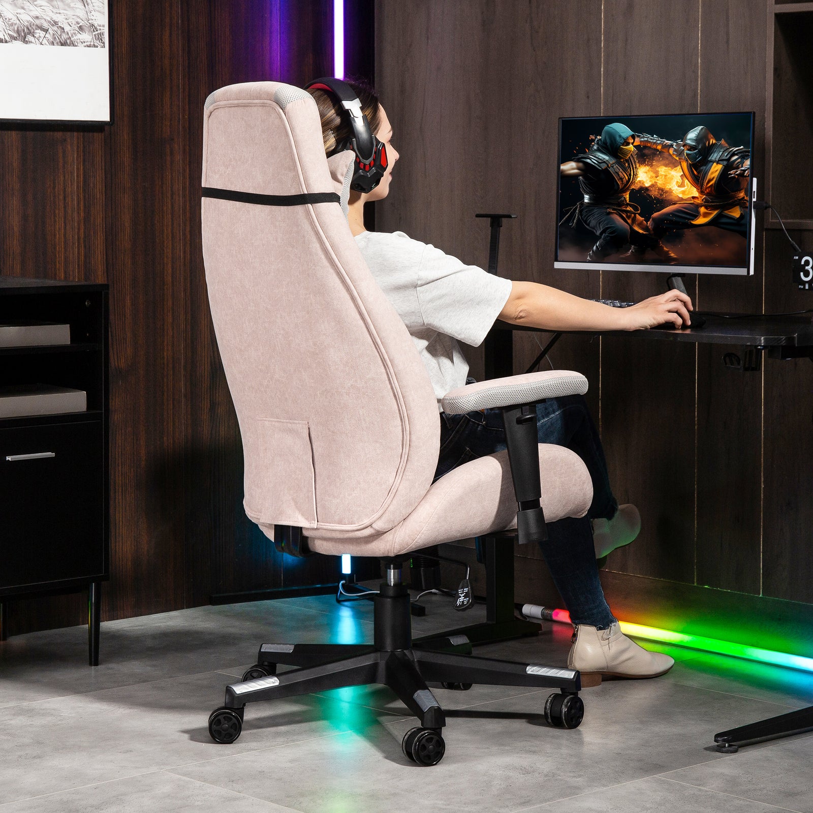 Gamer Computer Chair, Gaming Chair With Swivel Wheels, Pale Pink