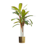 Leaf Artificial 100cm Potted Dracaena Tropical Plant With Gold Metal Planter