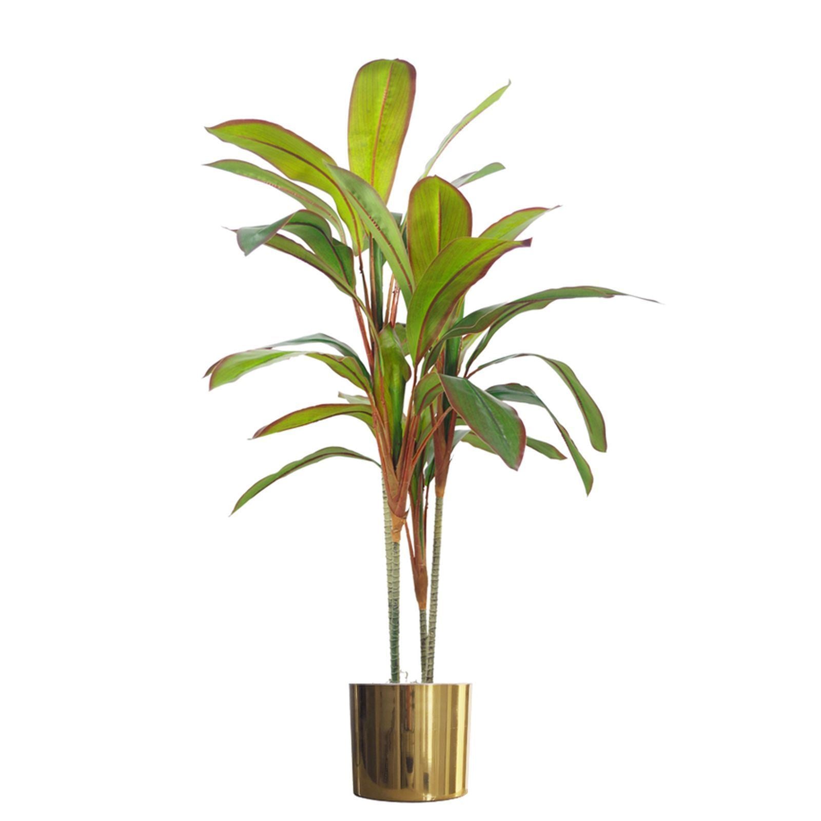 Leaf Artificial 100cm Potted Dracaena Tropical Plant With Gold Metal Planter