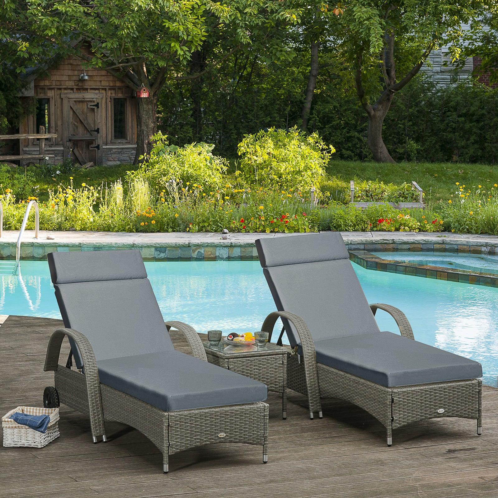 Set Of 2 Sun Lounger Cushions, Replacement Cushions | Dark Gray