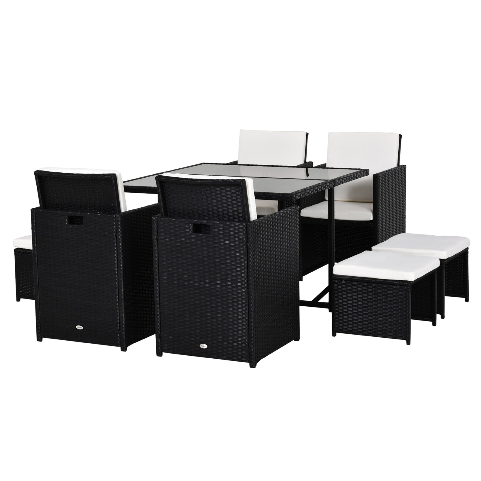 Rattan Garden Furniture Patio Dining Table Set W/ 8 Stools | Black