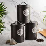 Tea Coffee & Sugar Canisters Bin Jar Storage 3pc Black/silver | Black