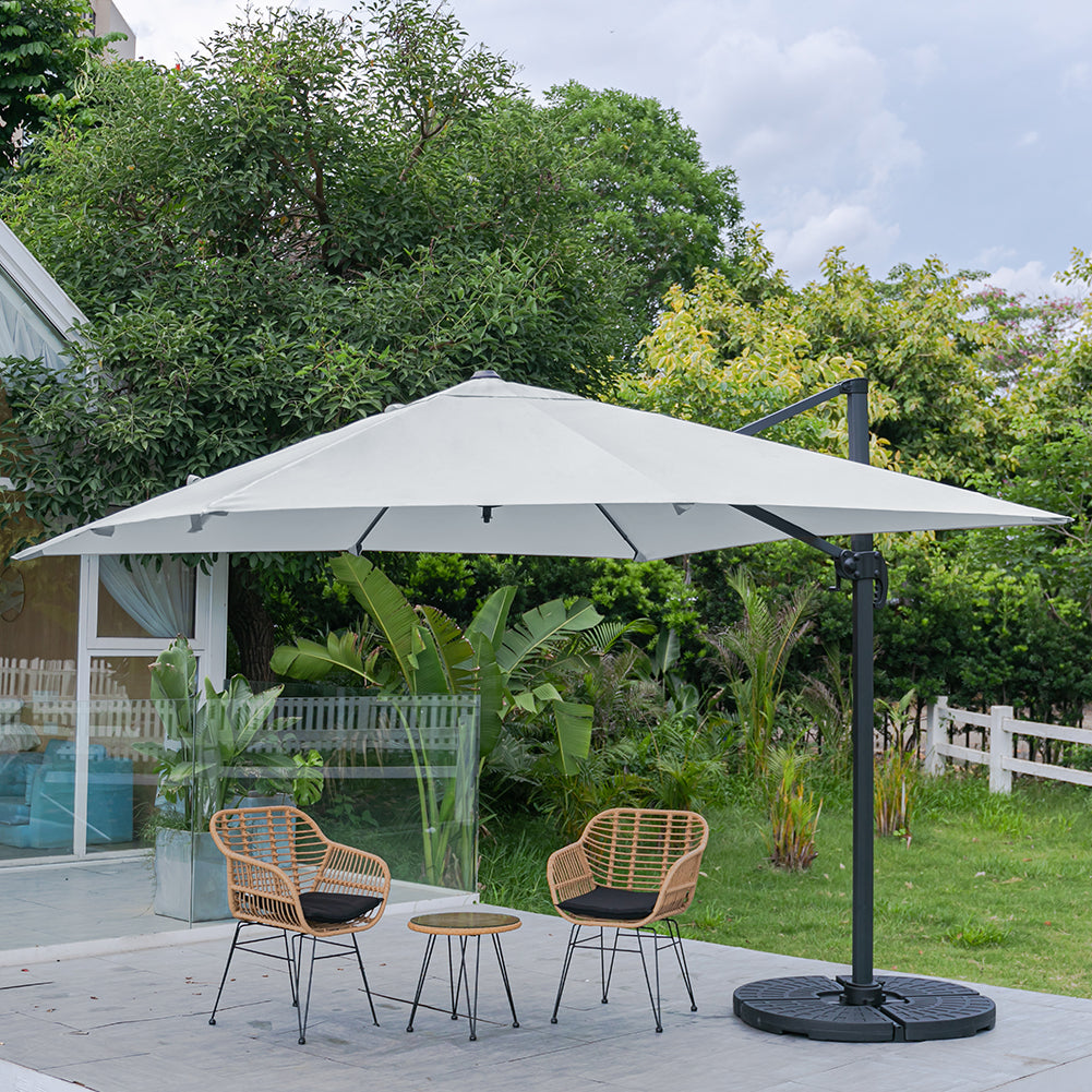 Large Square Patio Parasol With Durable Polyester Canopy, Pa Waterproof Coating, Adjustable Height, 360° Foot Pedal Rotation With Cross Base & Round Base | One Size | Light Grey