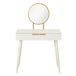 Modern Dressing Table W/ 2 Drawers Round Mirror Bedroom