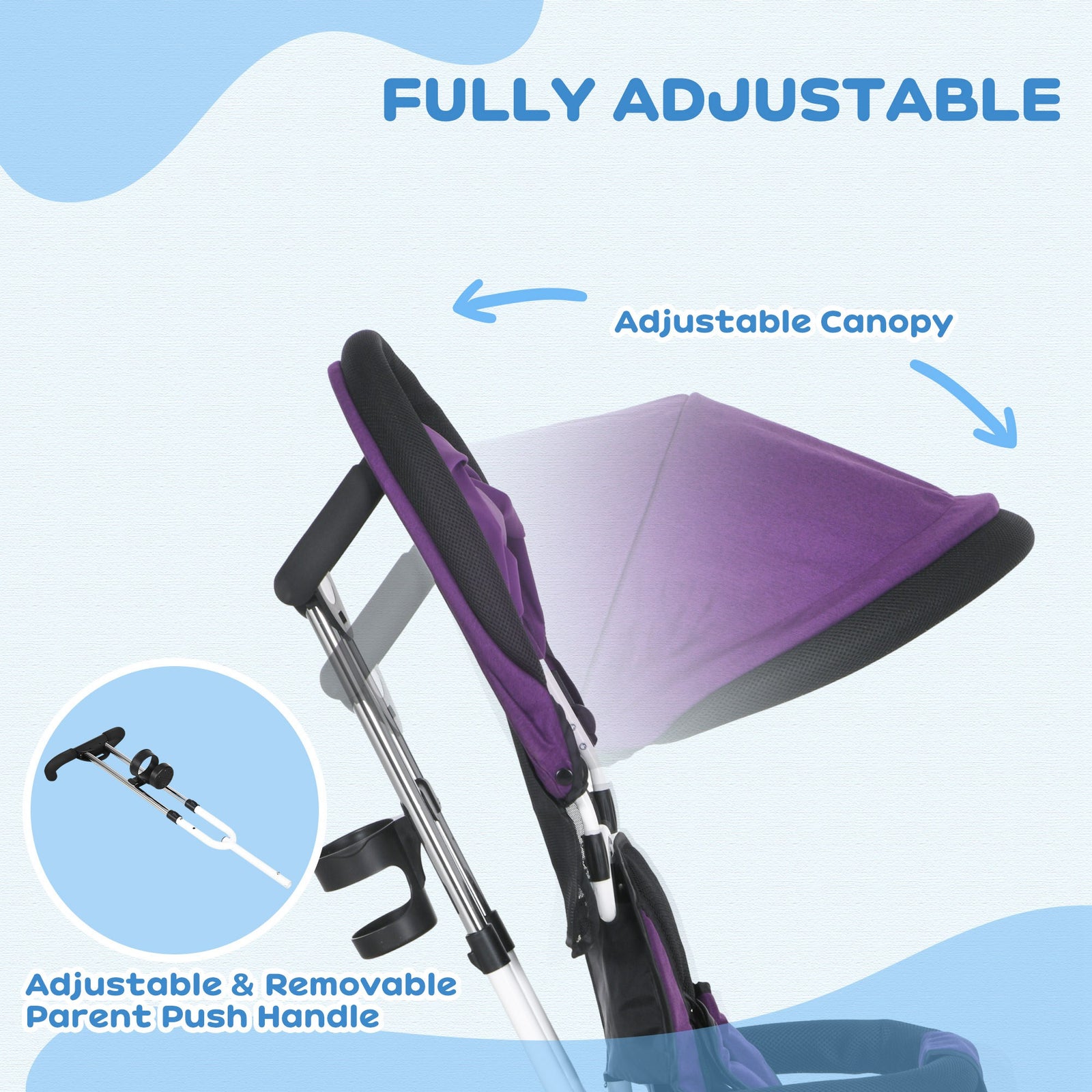6 In 1 Kids Trike, Stroller With Parent Handle | Purple