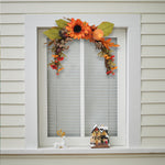 Artificial Sunflower Swag Wreath With Pumpkins For Halloween Hanging Decor