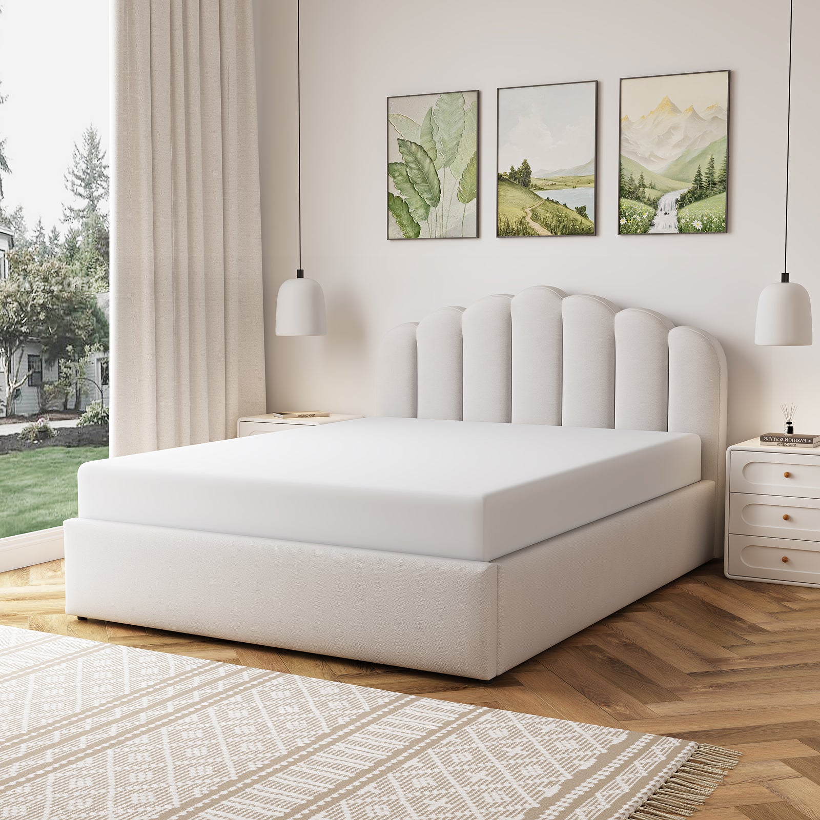 Ranson Fabric Ottoman Bed Frame | King | Beige
