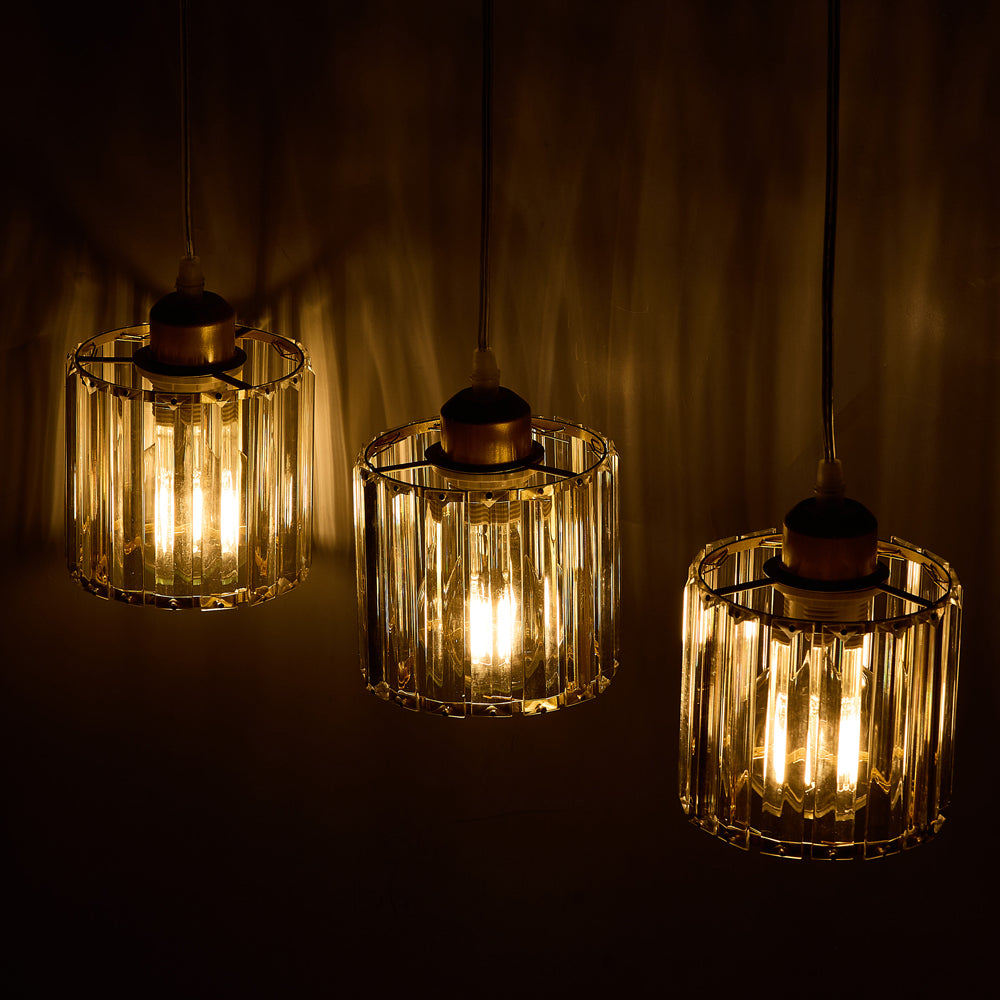 Modern 3-light Crystal Pendant Light Adjustable Linear Ceiling Fixture With Round Glass Shades | Gold