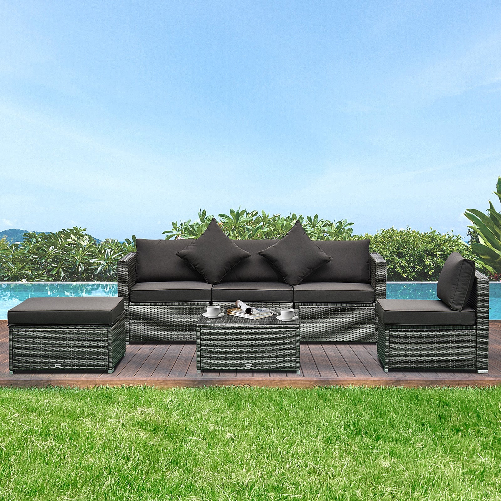 6 Pieces Rattan Furniture Set Garden Sofa Conservatory | Gray