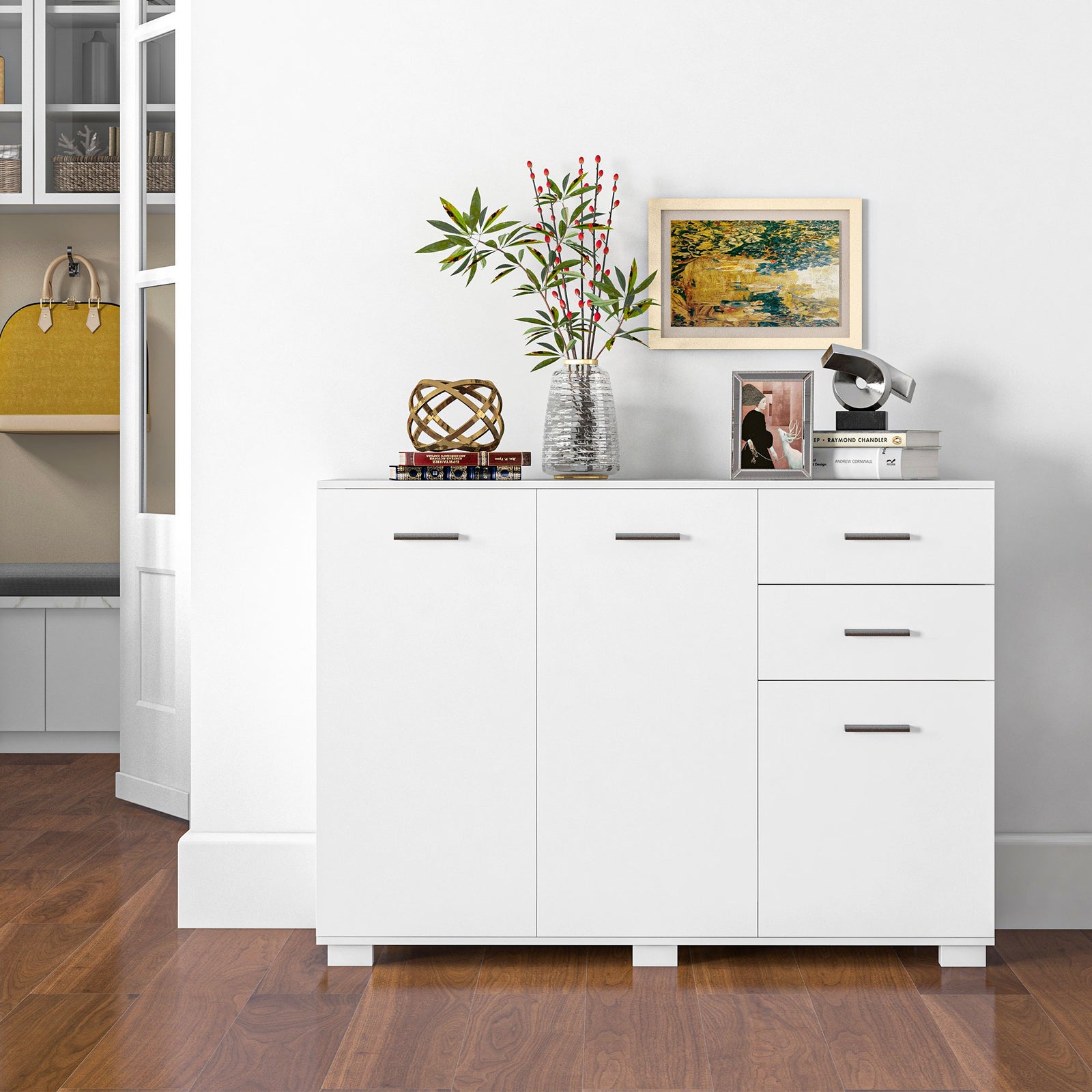 Sideboard Kitchen Storage Cabinet 2 Drawers And Shelves | One Size | White