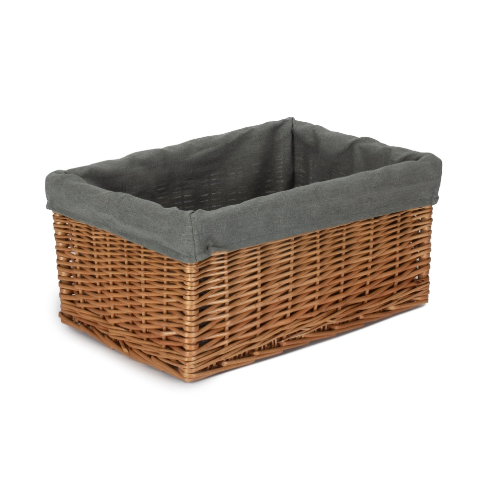 Double Steamed Grey Cotton Lined Willow Storage Baskets | Large | Gray