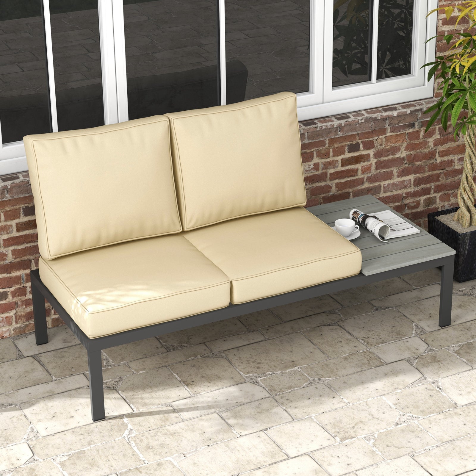 2 Seater Outdoor Seat Cushions, Water Repellent W/ Backrest | Beige