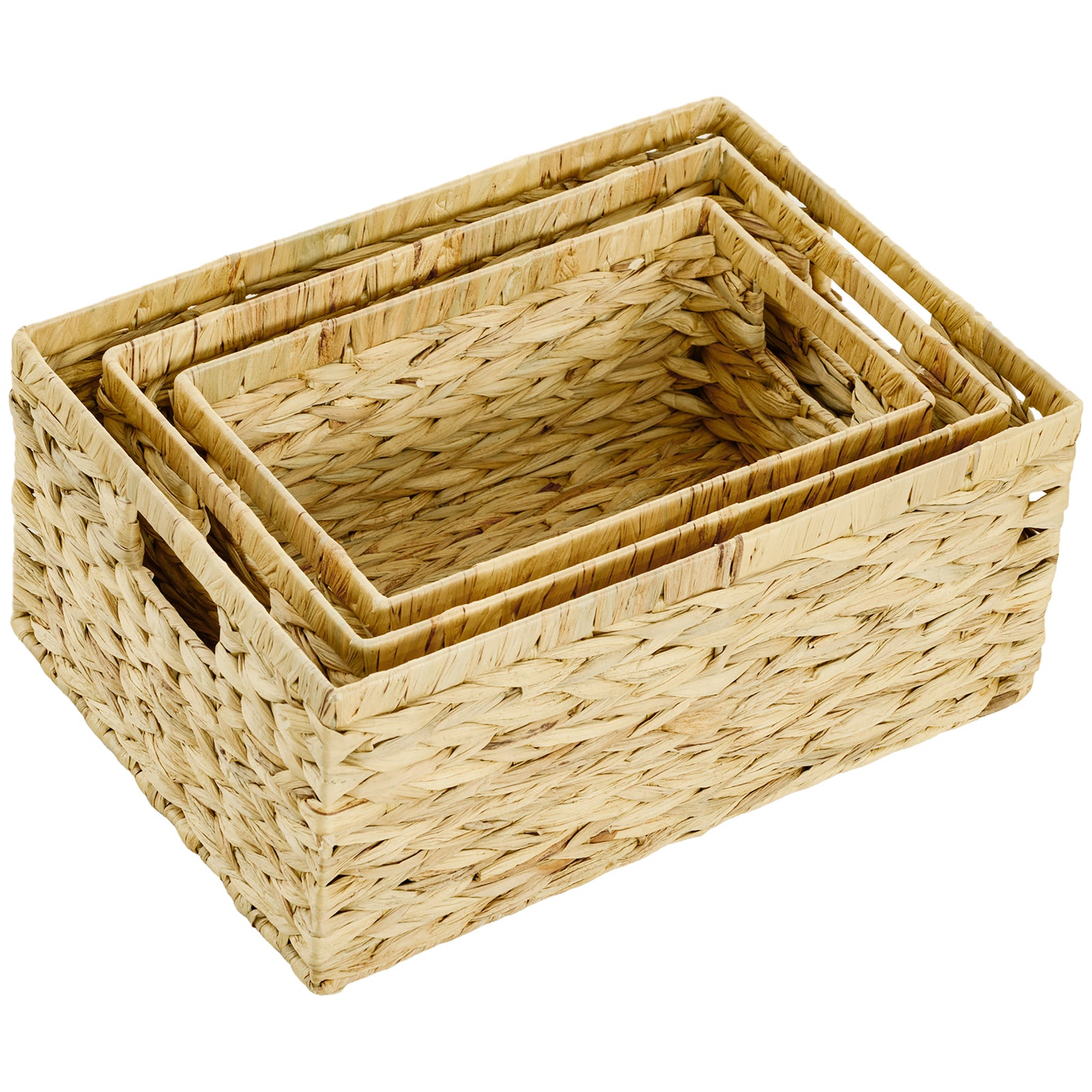 Set Of 3 Wicker Storage Baskets, Woven Baskets With Handles
