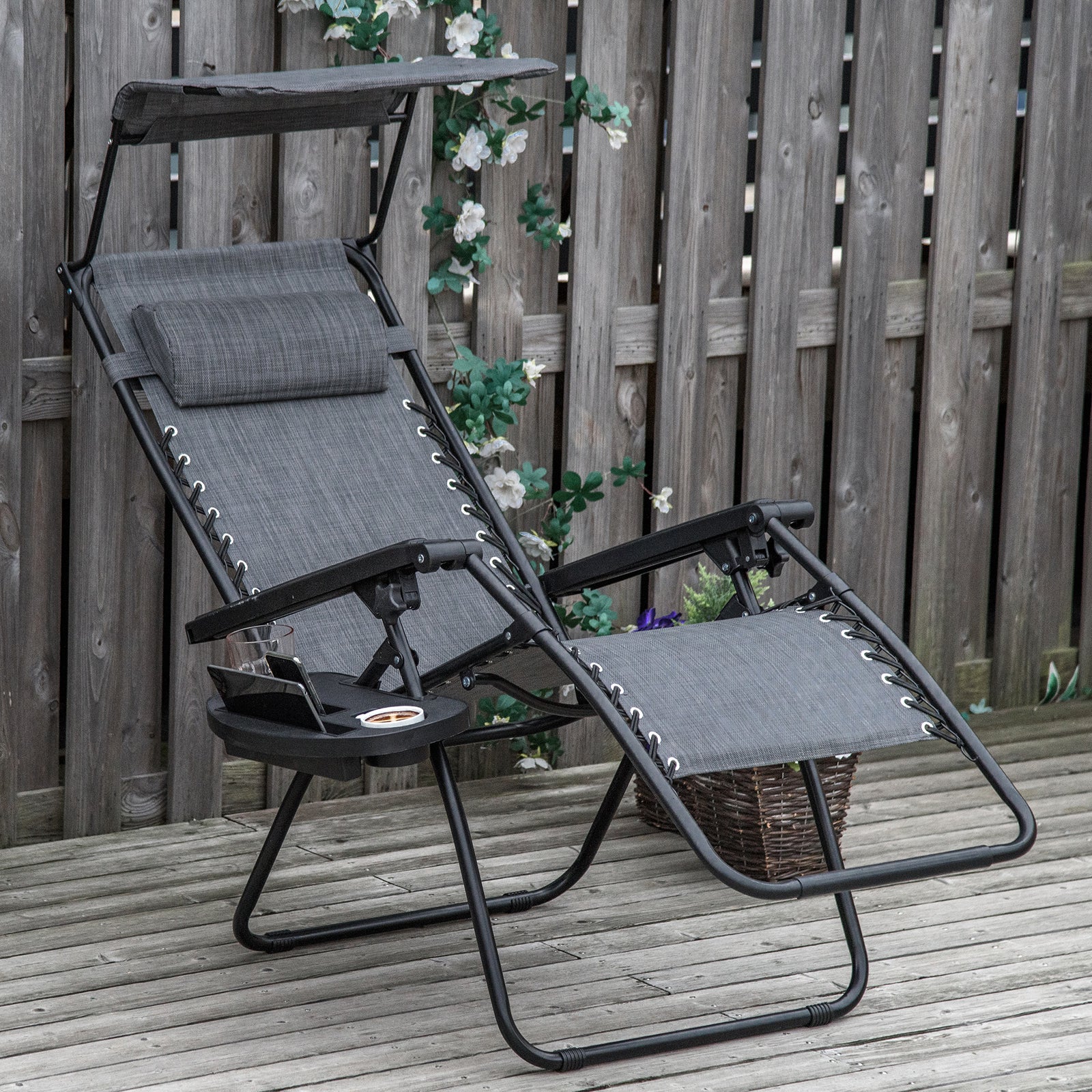 Zero Gravity Chair Adjustable Patio Lounge W/ Cup Holder | Light Slate Gray