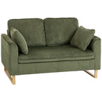 2 Seater Sofa, Corduroy Sofa W/ Spring Cushions 2 Pillows | Green