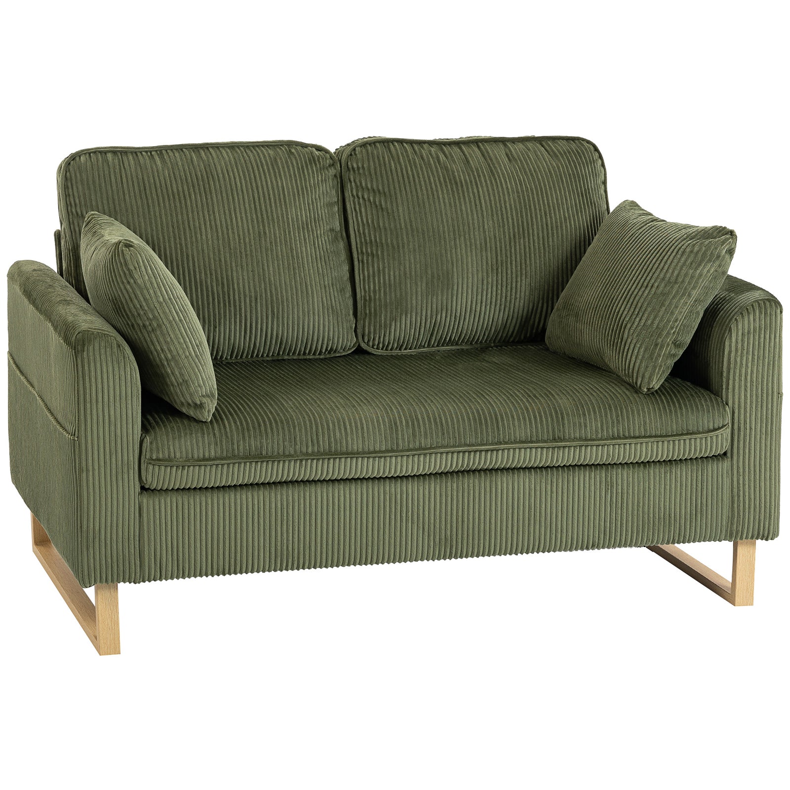2 Seater Sofa, Corduroy Sofa W/ Spring Cushions 2 Pillows | Green
