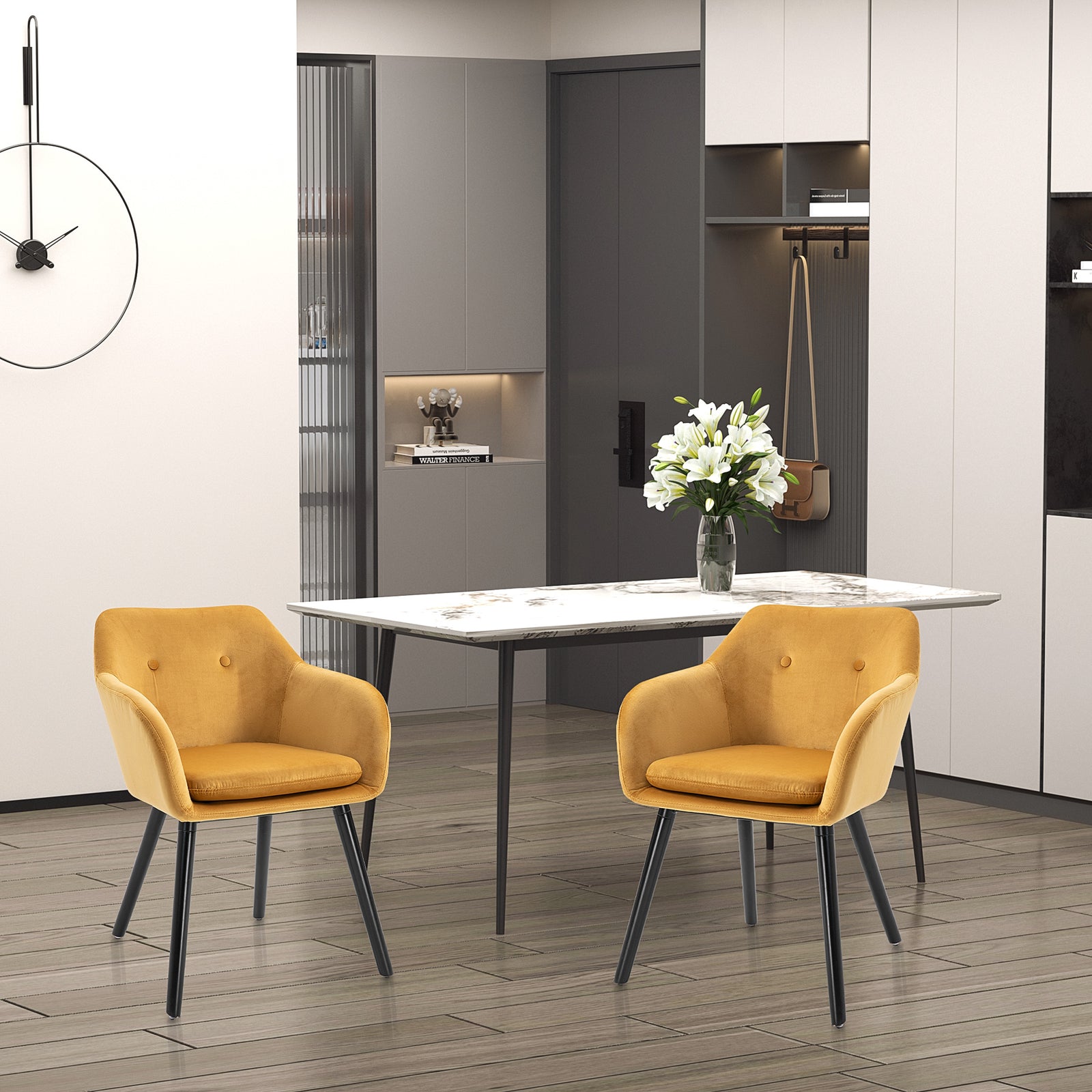 Modern Upholstered Fabric Bucket Seat Dining Room Armchairs | Yellow