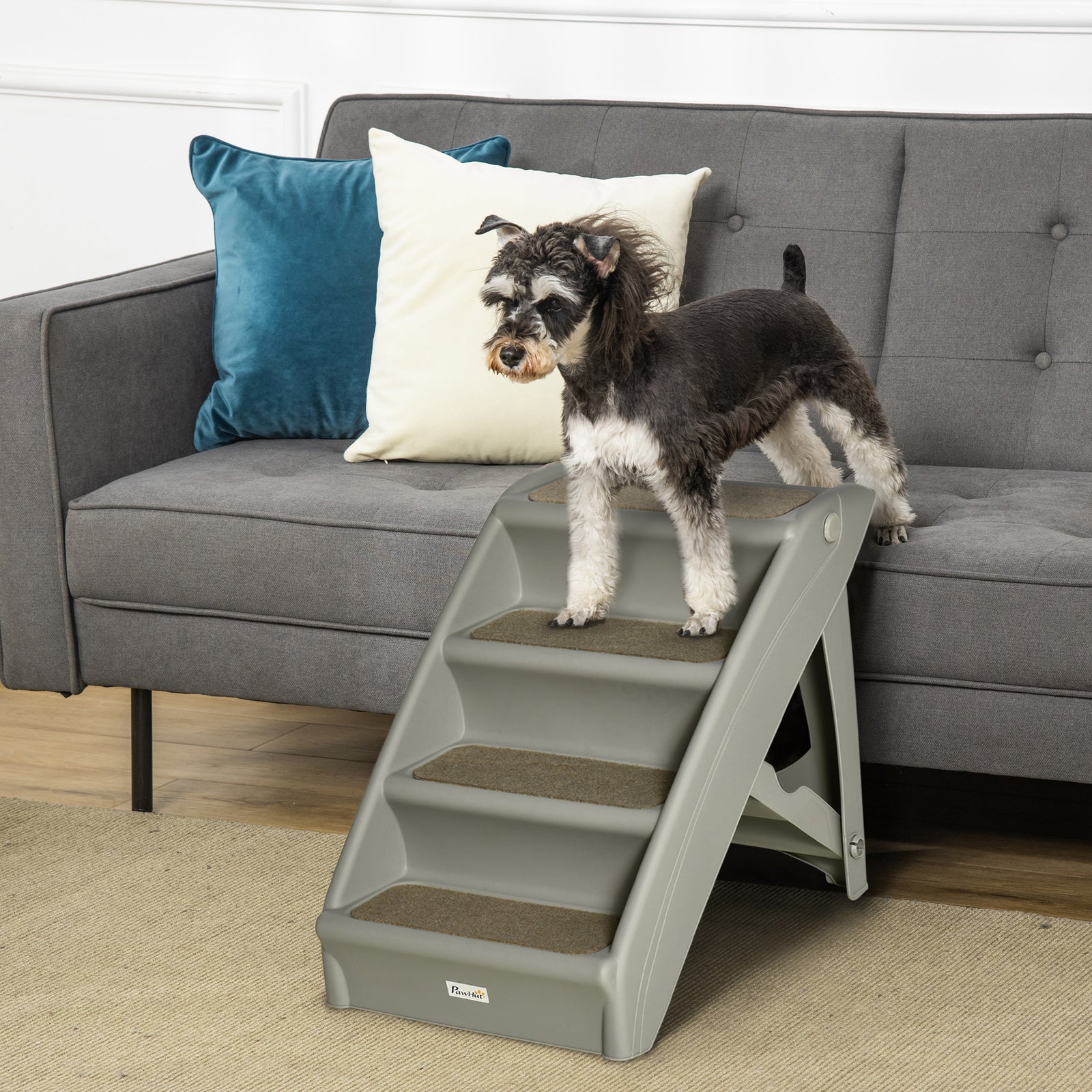 Four-step Foldable Pet Stairs W/ Non-slip Mats, For S, Xs Dogs | Gray