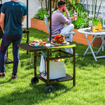 Bbq Trolley W/ Foldable Side Table, Movable Pizza Table