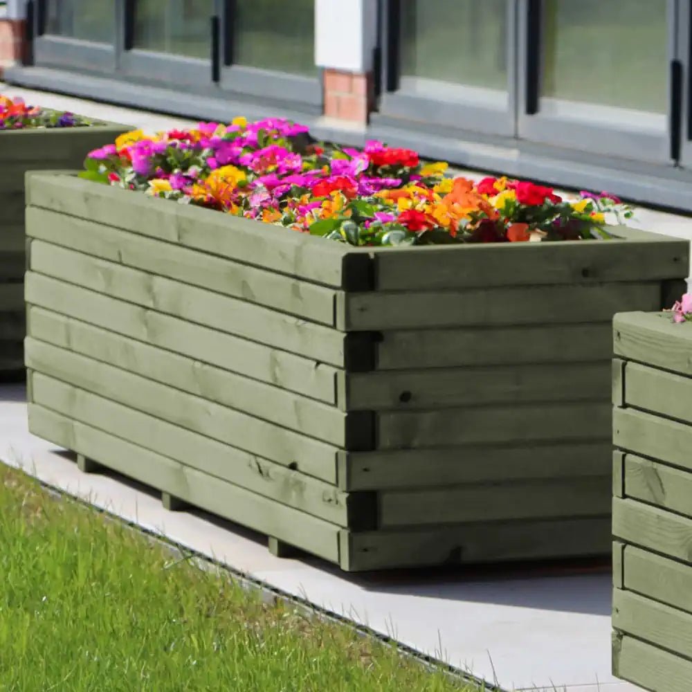 Pine Wooden Trough Planter With Feet | 120cm x 42cm x 38cm | Green