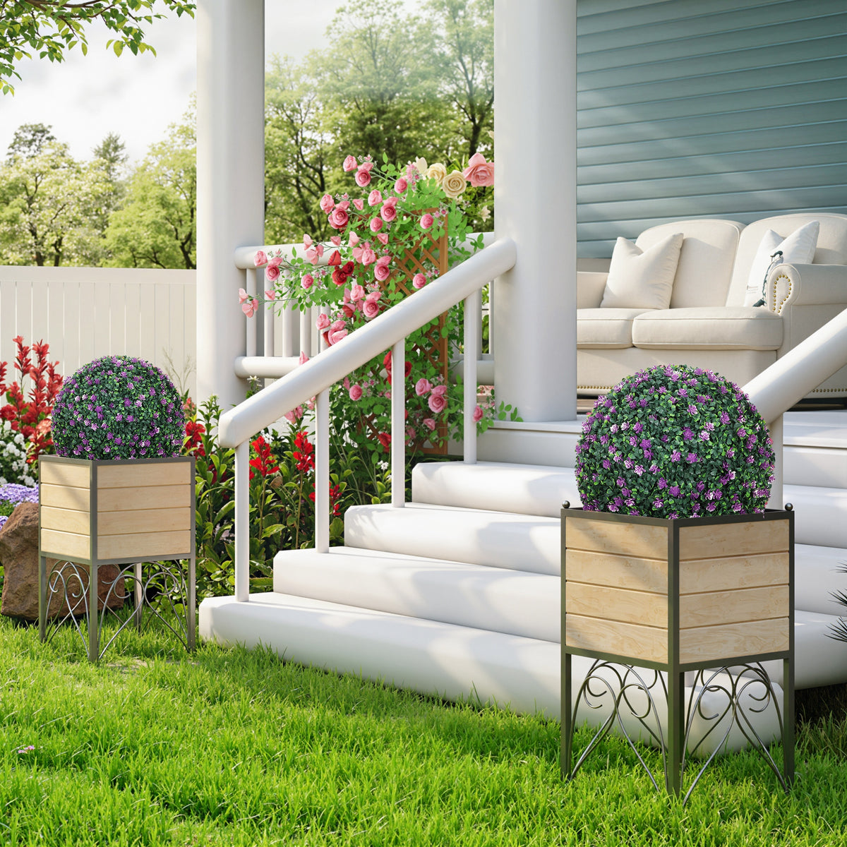 HOMCOM Set Of 2 Artificial Topiary Balls Indoor Outdoor Faux Boxwood Balls