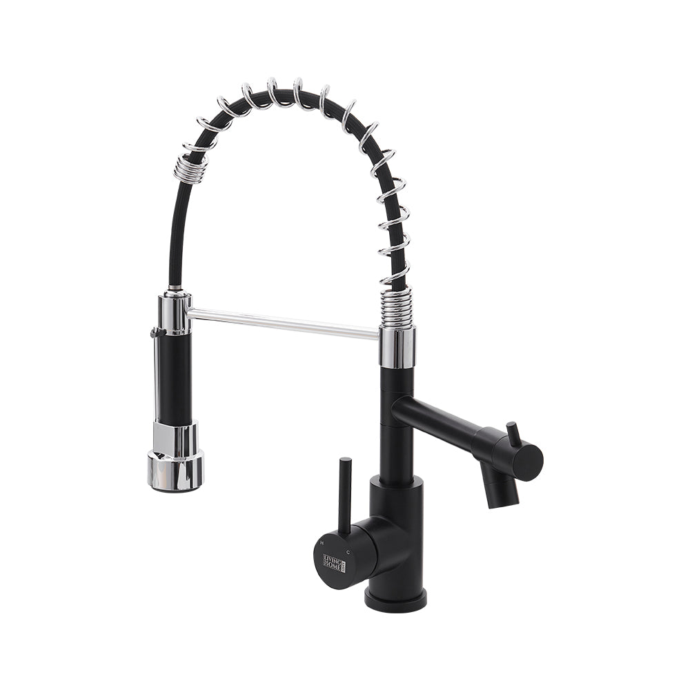 Stainless Steel Kitchen Faucet With Pull Down Spring Spout And Pot Filler | Chrome & Black