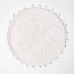 Floral Tufted Round Bathmat With Pom Poms | 60cm | White