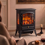 Electric Fireplace Stove With Realisric Log Flame Effect | Black