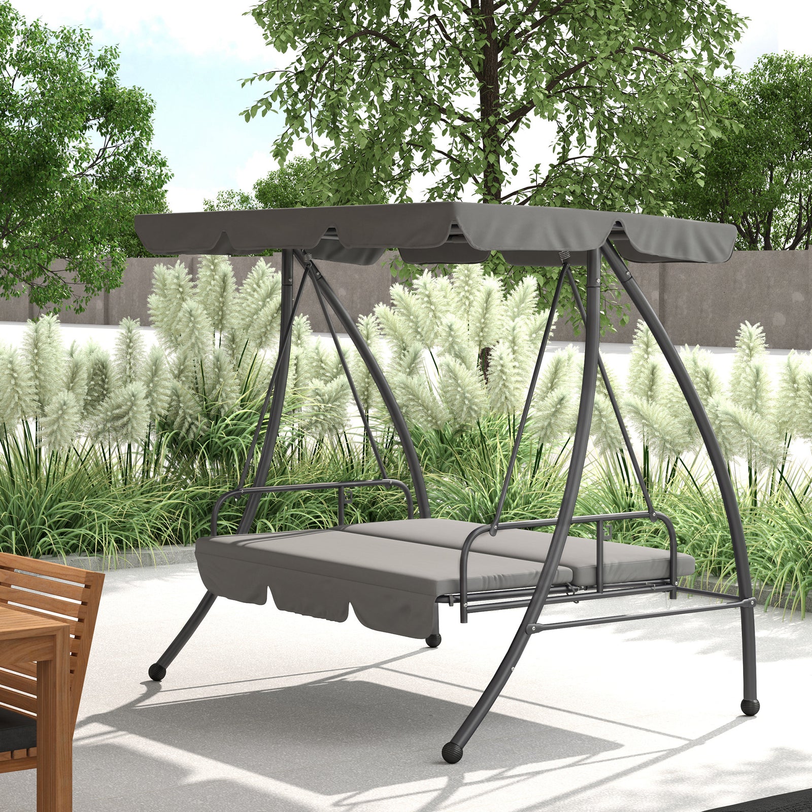 2-in-1 Swing Chair 3 Seater Hammock Cushion Bed Tilt Canopy